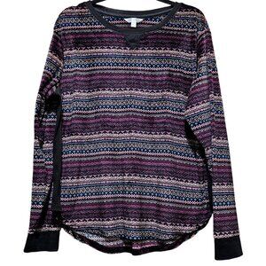 Womens Secret Treasures XL/XG Long Sleeve Knit Top With Fair Isle Print